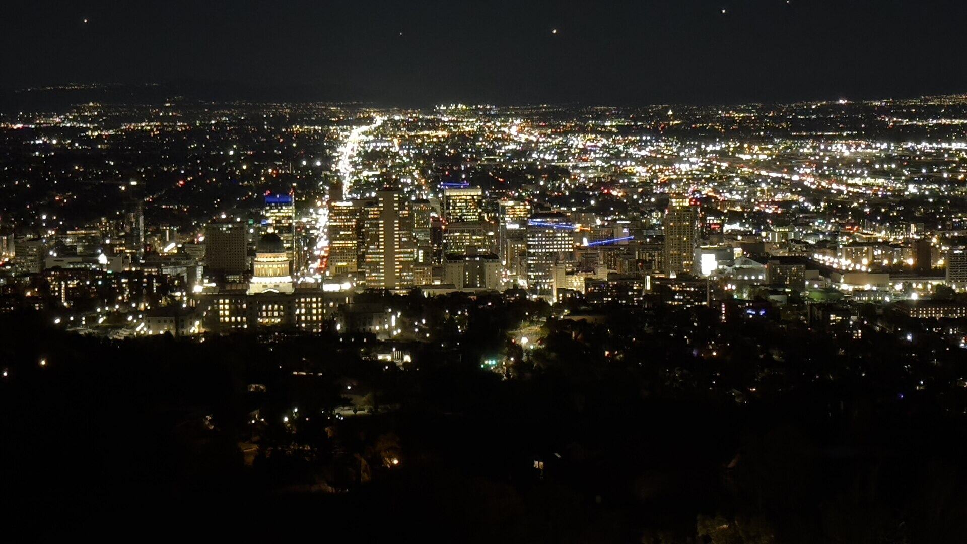 Salt Lake City skyline glowing at night